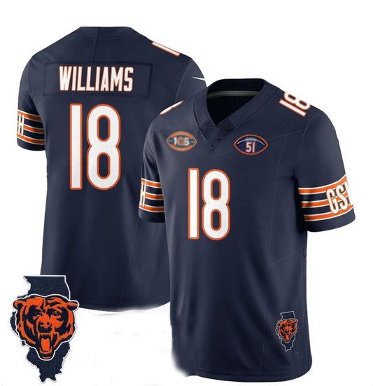 C.Bears #18 Caleb Williams Navy 1920-2025 Vapor Limited Jersey - All Stitched American Football Jerseys