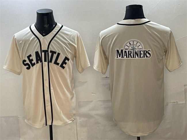 Seattle Mariners Team Big Logo Cream Alternate Stitched Baseball Jersey