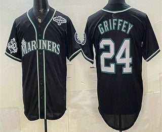Seattle Mariners #24 Ken Griffey Jr 50th Black Out Style Vapor Premier Limited Baseball Jersey
