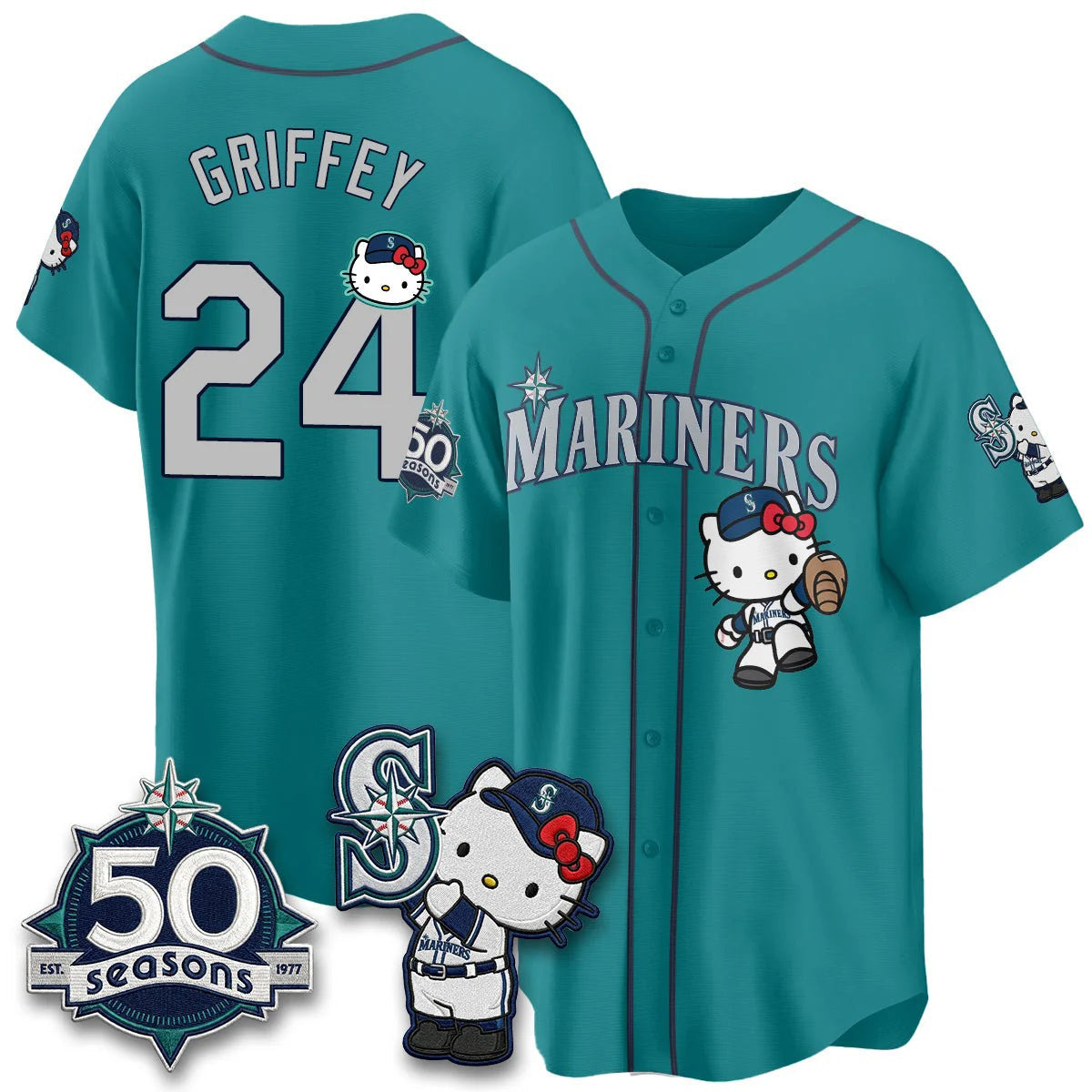 Seattle Mariners #24 Ken Griffey Jr. Meow KT Night Aqua Puhics Limited Jersey - All Stitched V2