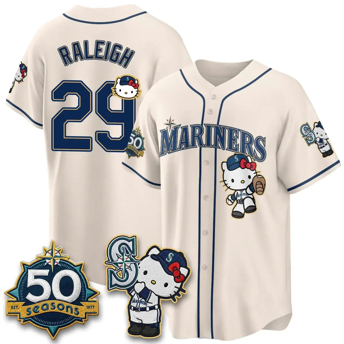 Seattle Mariners #29 Cal Raleigh Meow KT Night Cream Puhics Limited Jersey - All Stitched V2