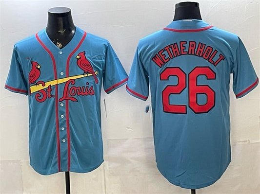 St. Louis Cardinals #26 JJ Wetherholt Blue Cool Base Stitched Baseball Jersey