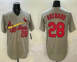 St Louis Cardinals #28 Nolan Arenado Number Grey Stitched Cool Base Baseball Jerseys