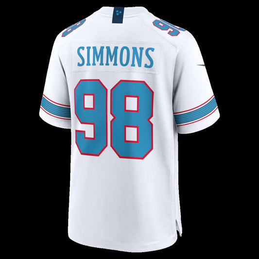 T.Titans #98 Jeffery Simmons White Game Stitched American Football Jersey