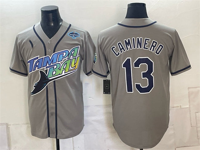 Tampa Bay Rays #13 Junior Caminero Gray 2026 AL East Champions Patch Vapor Limited Stitched Baseball Jersey