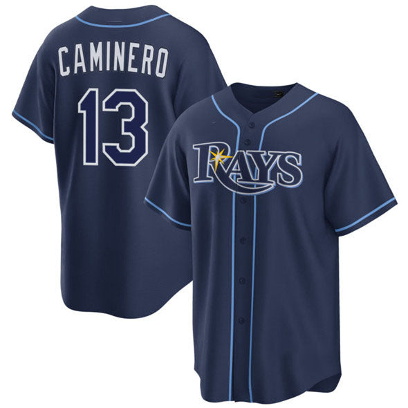 Tampa Bay Rays #13 Junior Caminero Navy Cool Base Stitched Baseball Je ...