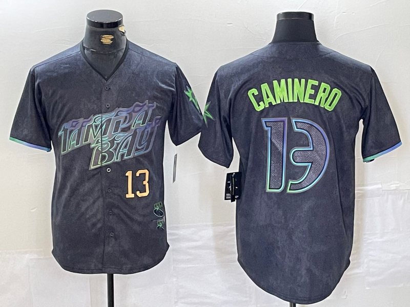 Tampa Bay Rays #13 Junior Caminero Charcoal 2024 City Connect Limited ...
