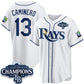 Tampa Bay Rays #13 Junior Caminero White 2026 AL East Champions Patch Limited Stitched Baseball Jersey