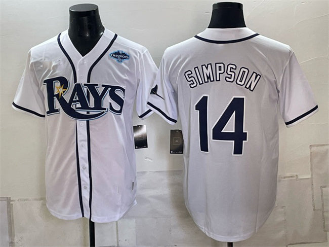 Tampa Bay Rays #14 Chandler Simpson White Gray 2026 AL East Champions Patch Vapor Limited Stitched Baseball Jersey