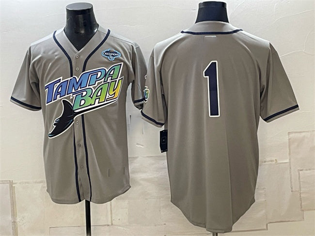 Tampa Bay Rays #1 Gray 2026 AL East Champions Patch Vapor Limited Stitched Baseball Jersey