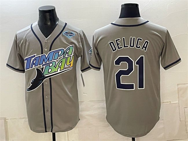 Tampa Bay Rays #21 Jonny DeLuca Gray 2026 AL East Champions Patch Vapor Limited Stitched Baseball Jersey