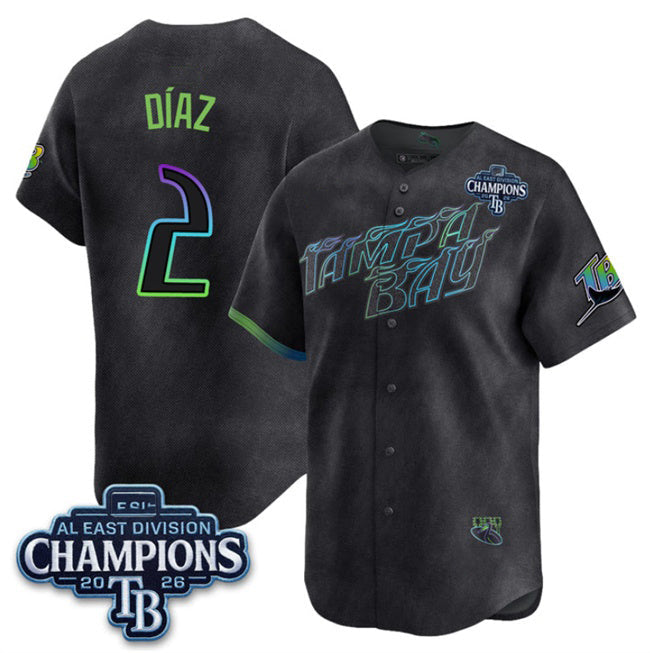 Tampa Bay Rays #2 Yandy D¨ªaz Charcoal 2026 AL East Champions Patch City Connect Limited Stitched Baseball Jersey
