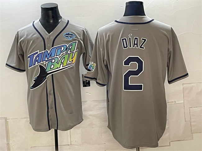 Tampa Bay Rays #2 Yandy D¨ªaz Gray 2026 AL East Champions Patch Vapor Limited Stitched Baseball Jersey