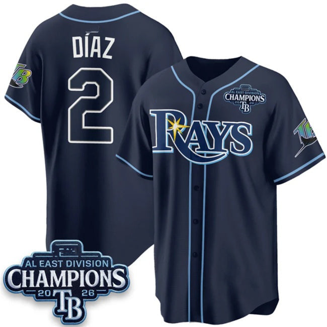 Tampa Bay Rays #2 Yandy D¨ªaz Navy 2026 AL East Champions Patch Limited Stitched Baseball Jersey