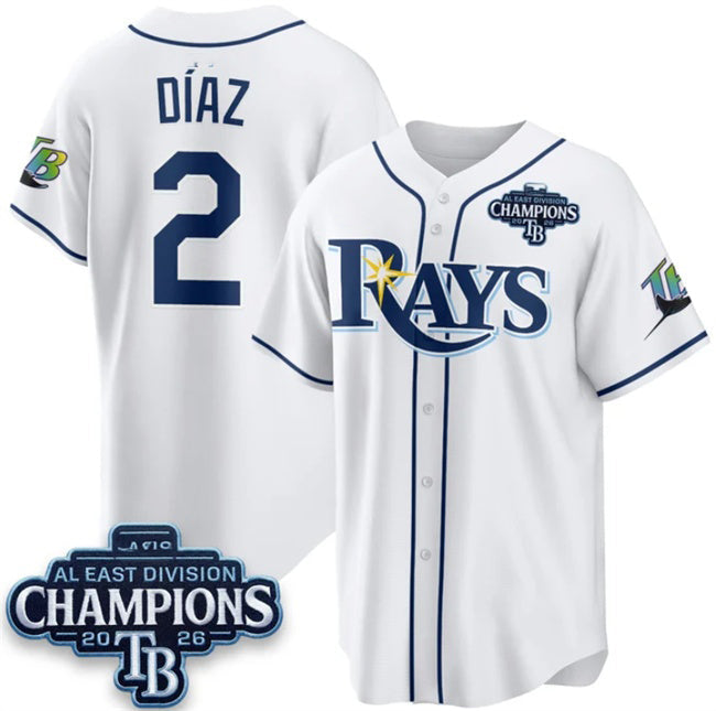 Tampa Bay Rays #2 Yandy D¨ªaz White 2026 AL East Champions Patch Limited Stitched Baseball Jersey
