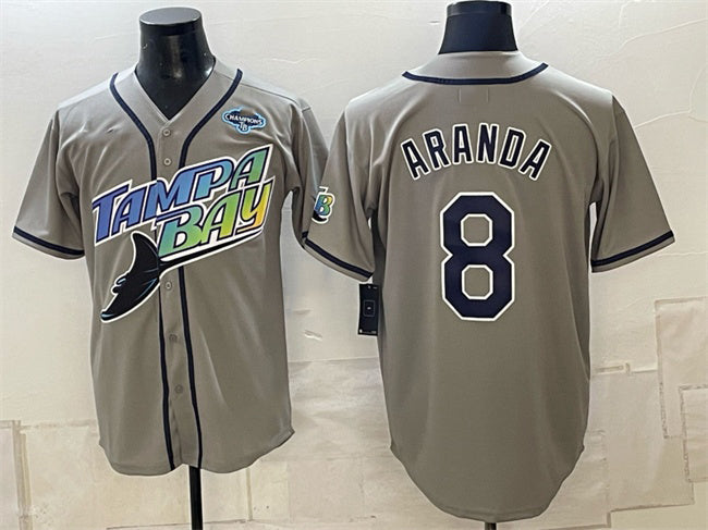 Tampa Bay Rays #8 Jonathan Aranda Gray 2026 AL East Champions Patch Vapor Limited Stitched Baseball Jersey