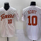 T.Longhorns #10 Mia Scott White Pinstripe 2025 Softball National Champions Stitched American College Jerseys