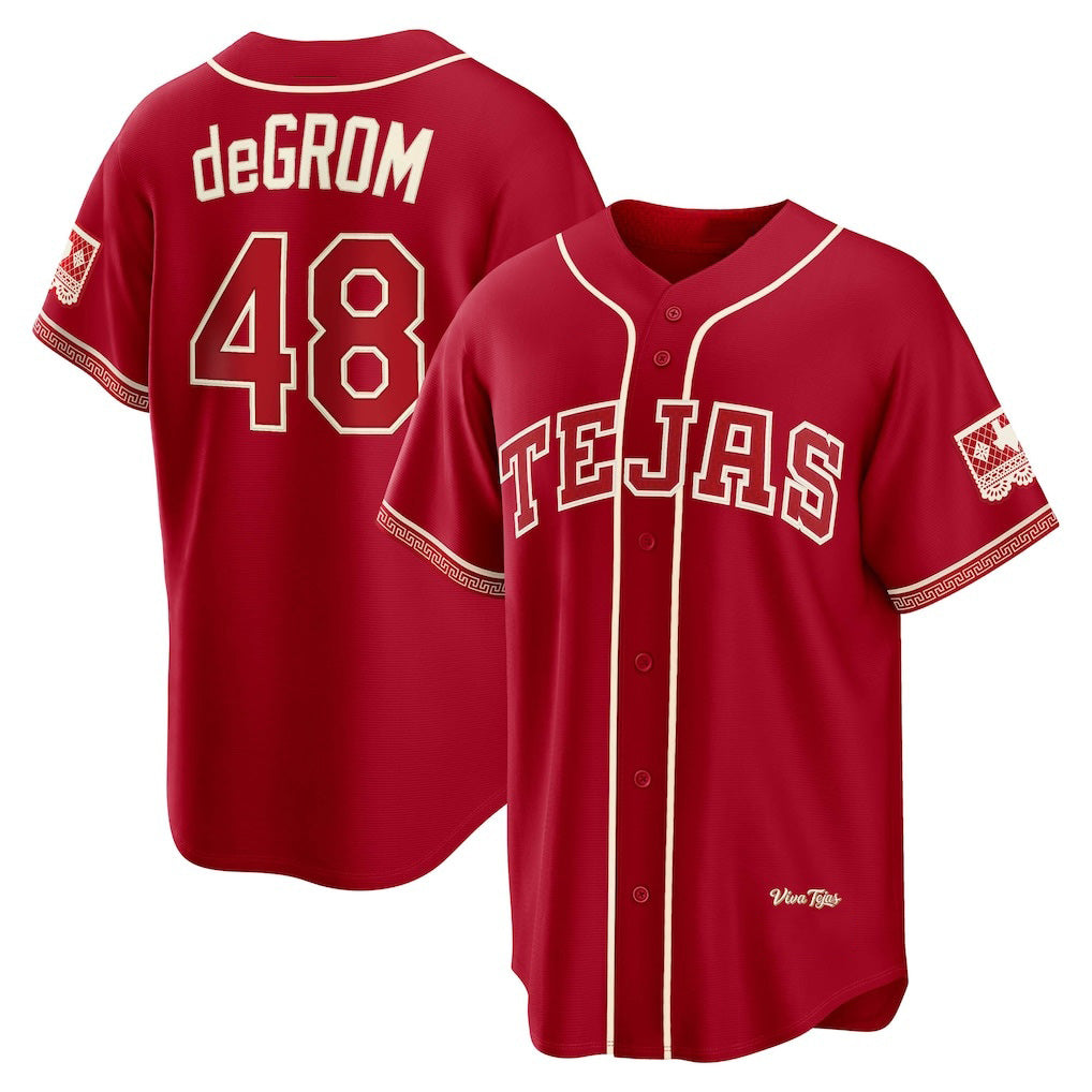 Texas Rangers #48 Jacob deGrom Red 2026 City Connect Stadium Stitched Baseball Jersey