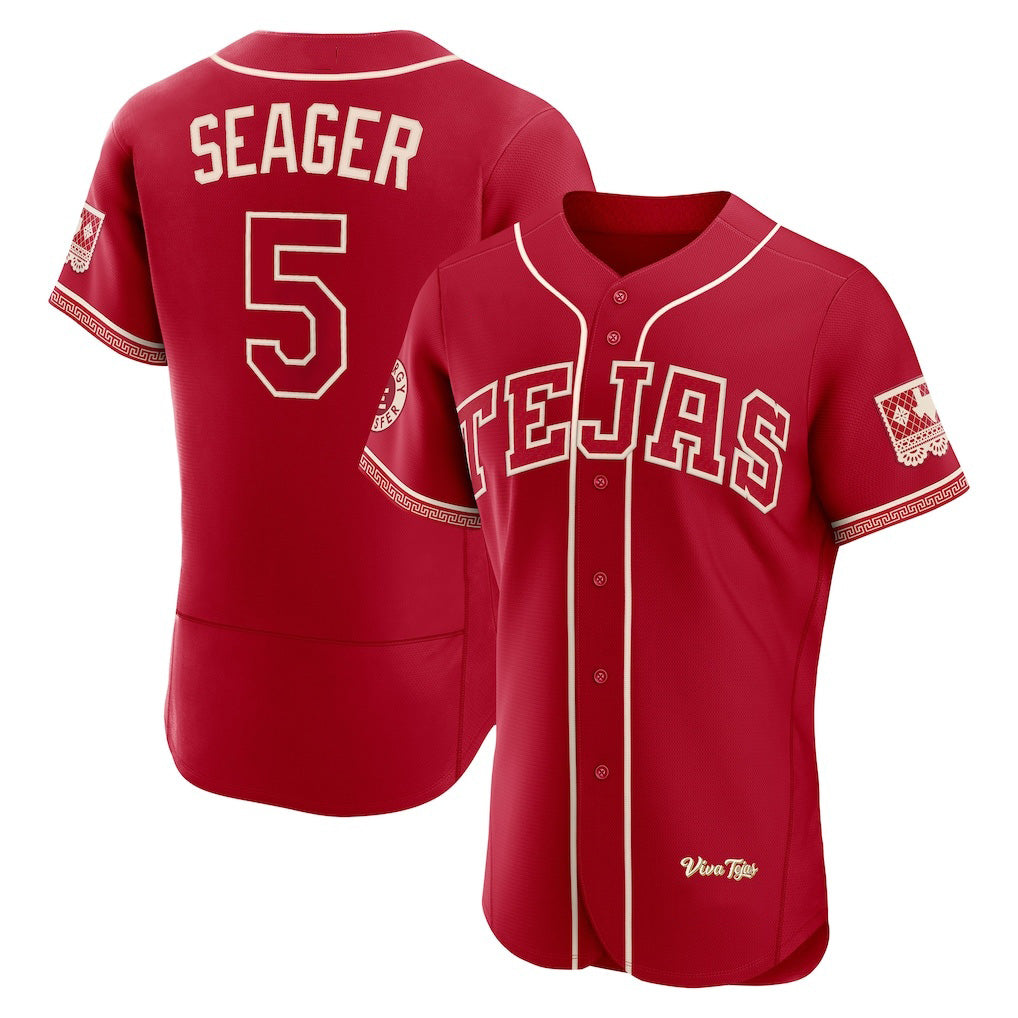 Texas Rangers #5 Corey Seager Red 2026 City Connect Authentic Sponsor Patch Stitched Baseball Jersey