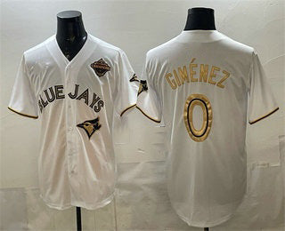 Toronto Blue Jays #0 Andres Gimenez White Gold 2025 American League Champions Limited Stitched Baseball Jersey