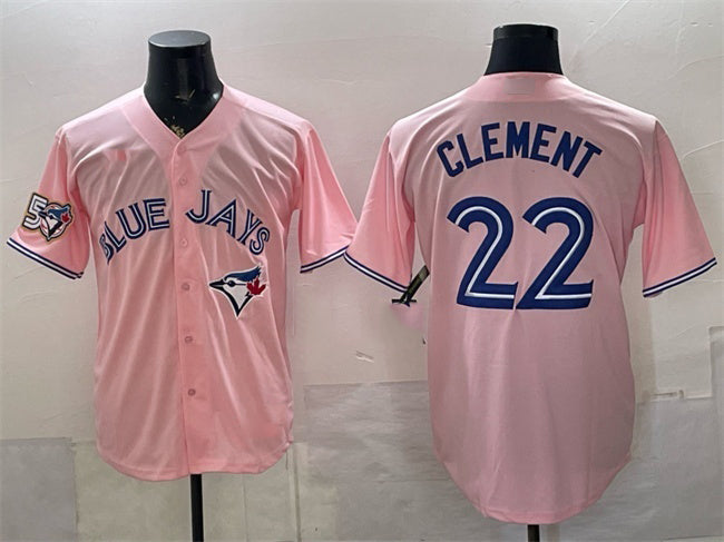 Toronto Blue Jays #22 Ernie Clement Pink 50 Seasons Patch Stitched Baseball Jersey