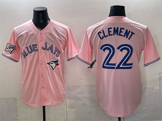 Toronto Blue Jays #22 Ernie Clement Pink 50 Seasons Patch Stitched Baseball Jersey