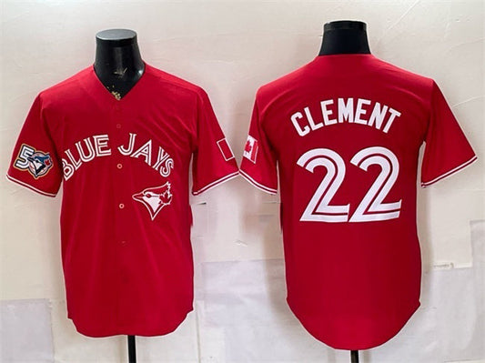 Toronto Blue Jays #22 Ernie Clement Red 50 Seasons Patch Stitched Baseball Jersey