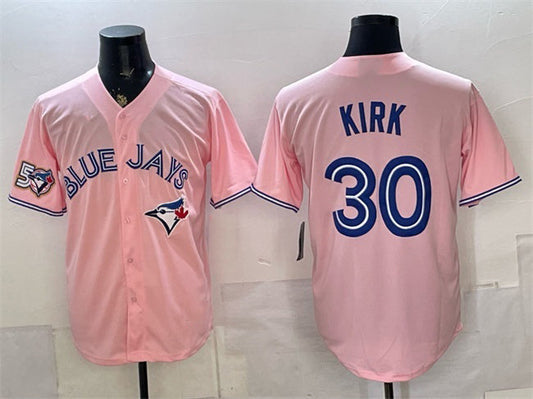Toronto Blue Jays #30 Alejandro Kirk Pink 50 Seasons Patch Stitched Baseball Jersey