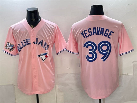 Toronto Blue Jays #39 Trey Yesavage Pink 50 Seasons Patch Stitched Baseball Jersey