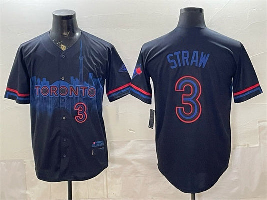 Toronto Blue Jays #3 Myles Straw Navy 2024 City Connect Limited Stitched Baseball Jersey