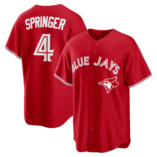 Toronto Blue Jays #4 George Springer Red Canada Day Replica Stitched Baseball Jersey