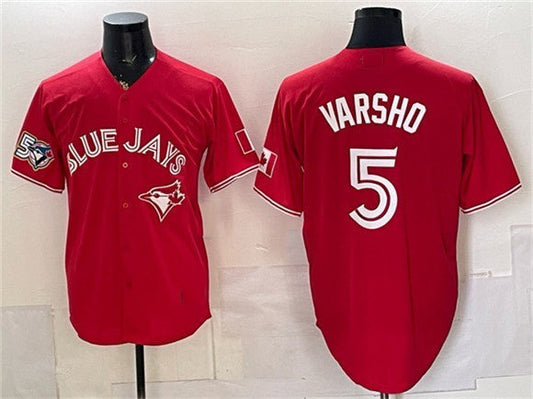 Toronto Blue Jays #5 Daulton Varsho Red 50 Seasons Patch Stitched Baseball Jersey