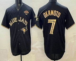 Toronto Blue Jays #7 Kazuma Okamoto Black Gold 2025 American League Champions Limited Stitched Baseball Jersey