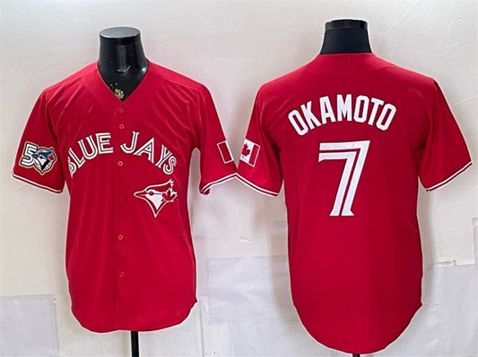 Toronto Blue Jays #7 Kazuma Okamoto Red 50 Seasons Patch Stitched Baseball Jersey