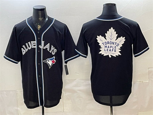 Toronto Blue Jays & Leafs With White Leafs Logo 2026 Fashion Replica Black Out Stitched Baseball Jersey