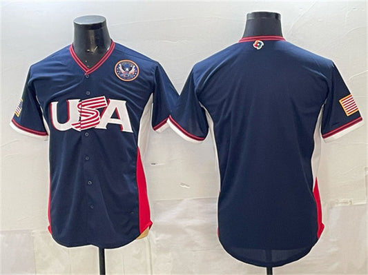 USA Baseball Blank Navy 2026 World Baseball Classic United States 250th Anniversary Patch Road Stadium Stitched Baseball Jersey