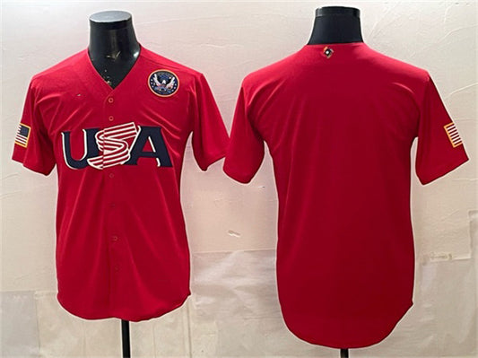 USA Baseball Blank Red 2026 World Baseball Classic United States 250th Anniversary Patch Stadium Stitched Baseball Jersey
