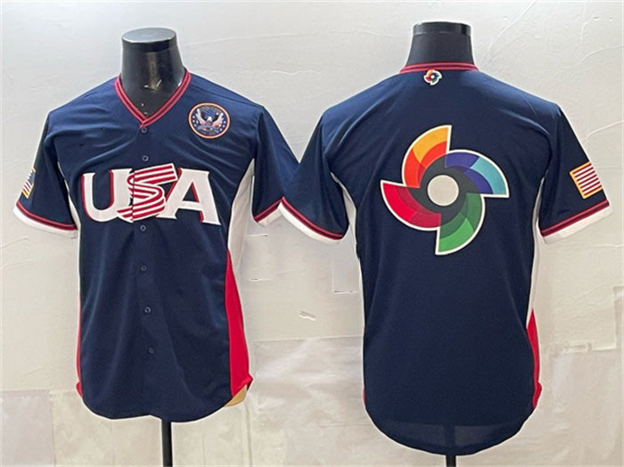 USA Baseball Team Big Logo Navy 2026 World Baseball Classic United States 250th Anniversary Patch Road Stadium Stitched Baseball Jersey