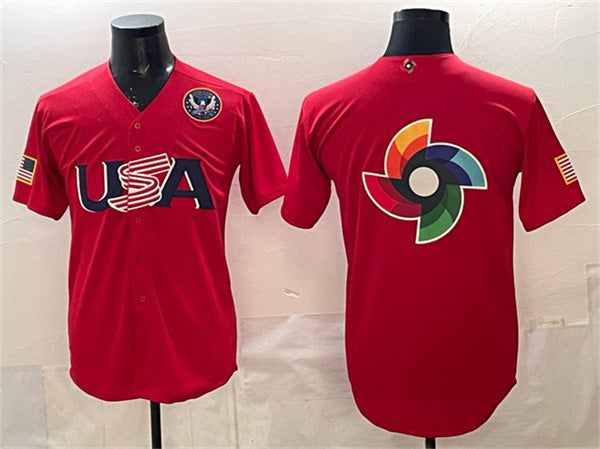 USA Baseball Team Big Logo Red 2026 World Baseball Classic United States 250th Anniversary Patch Stadium Stitched Baseball Jersey