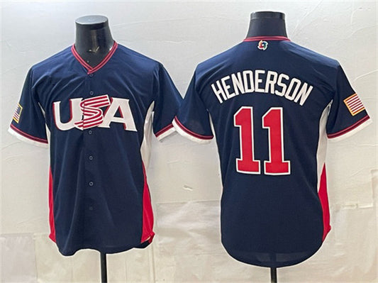 USA Baseball #11 Gunnar Henderson Navy 2026 World Baseball Classic Road Stadium Stitched Baseball Jersey