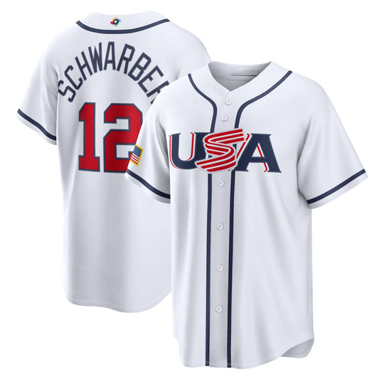 USA Baseball #12 Kyle Schwarber 2026 World Baseball Classic Home Stadium Jersey - White Baseball Jersey Puhics