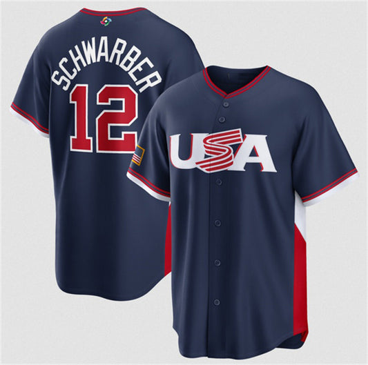 USA Baseball #12 Kyle Schwarber Navy 2026 World Baseball Classic Road Stadium Stitched Baseball Jersey