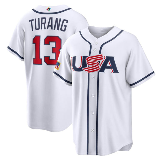 USA Baseball #13 Brice Turang 2026 World Baseball Classic Home Stadium Jersey - White Baseball Jersey Puhics