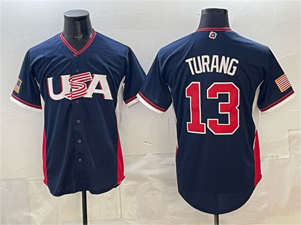 USA Baseball #13 Brice Turang Navy 2026 World Baseball Classic Road Stadium Stitched Baseball Jersey