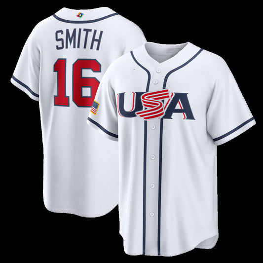 USA Baseball #16 Will Smith 2026 World Baseball Classic Home Stadium Jersey - White Baseball Jersey Puhics