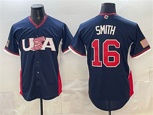 USA Baseball #16 Will Smith Navy 2026 World Baseball Classic Road Stadium Stitched Baseball Jersey