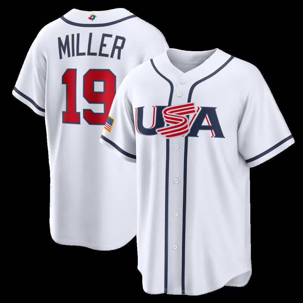USA Baseball #19 Mason Miller 2026 World Baseball Classic Home Stadium Jersey - White Baseball Jersey Puhics