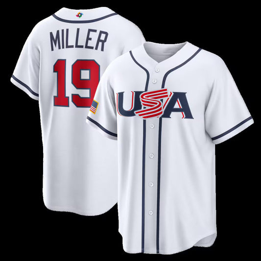 USA Baseball #19 Mason Miller 2026 World Baseball Classic Home Stadium Jersey - White Baseball Jersey Puhics