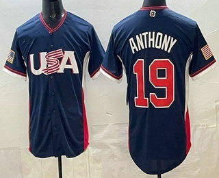 USA Baseball #19 Roman Anthony Navy 2026 World Baseball Classic Cool Base Stitched Baseball Jersey