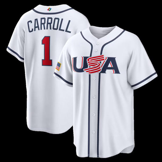 USA Baseball #1 Corbin Carroll 2026 World Baseball Classic Home Stadium Jersey - White Baseball Jersey Puhics